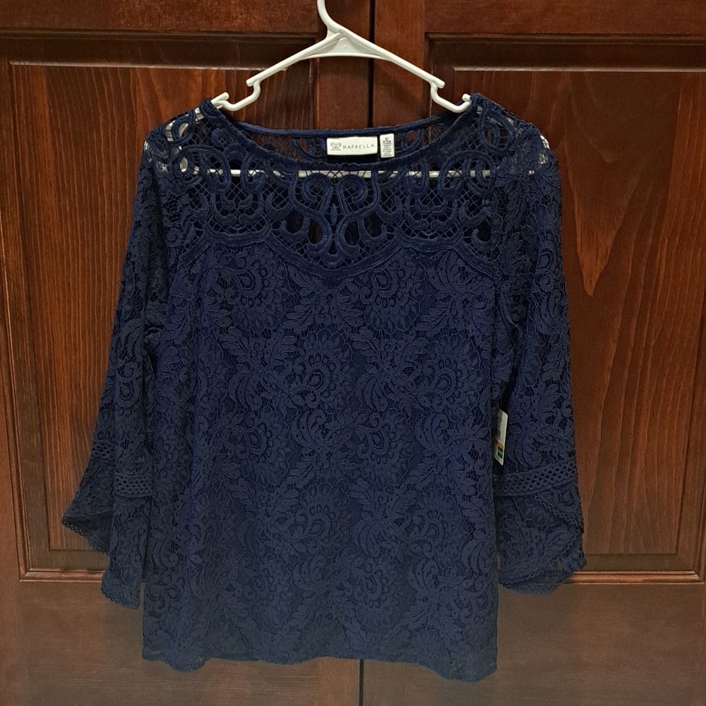 NWT Rafaella Navy Lace Top - Picture 2 of 5